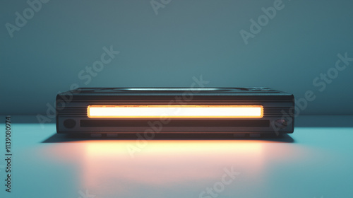 Wallpaper Mural A single 1990s VHS tape glowing faintly, displayed on a smooth, flat surface with subtle shadows and a clean white background Torontodigital.ca