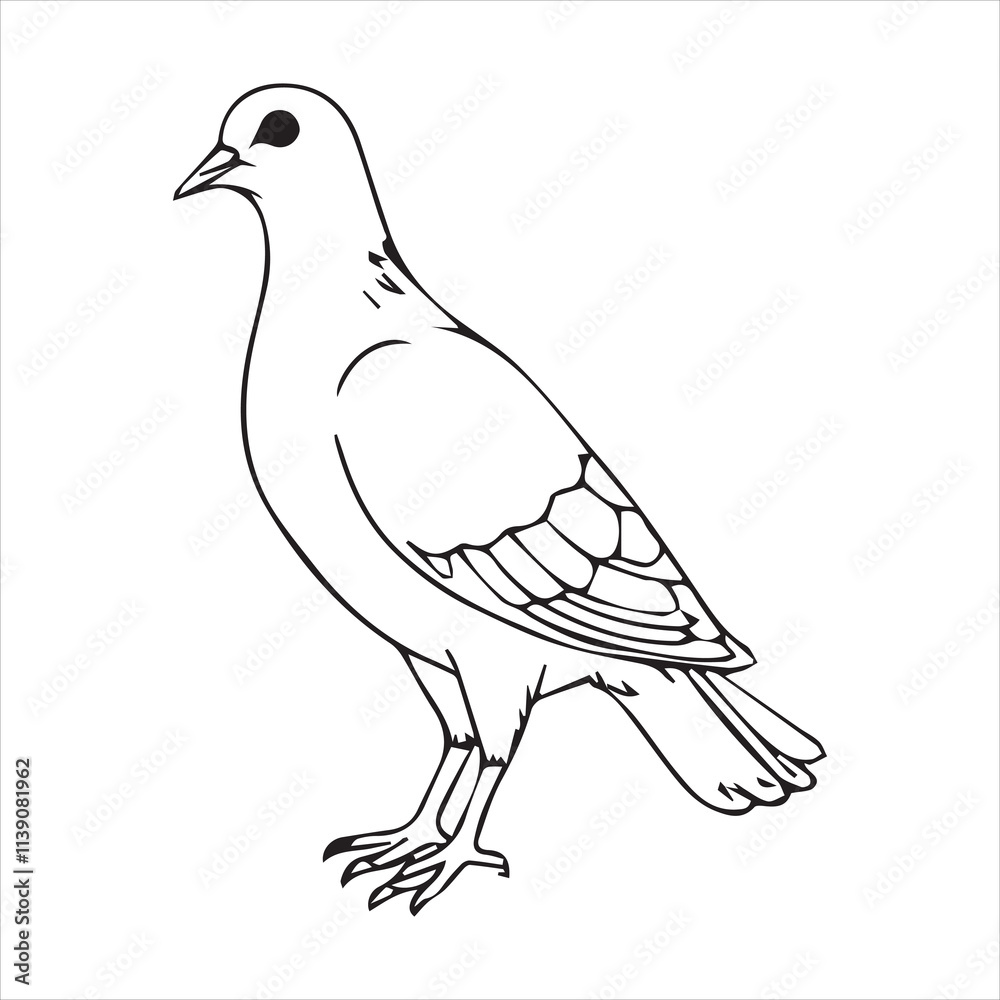 Pigeon silhouette line art illustration.
Pigeon silhouette line art illustration.
