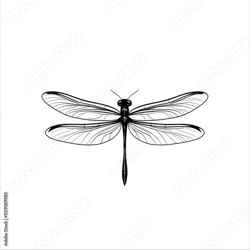 Black and white dragonfly illustration. (6)