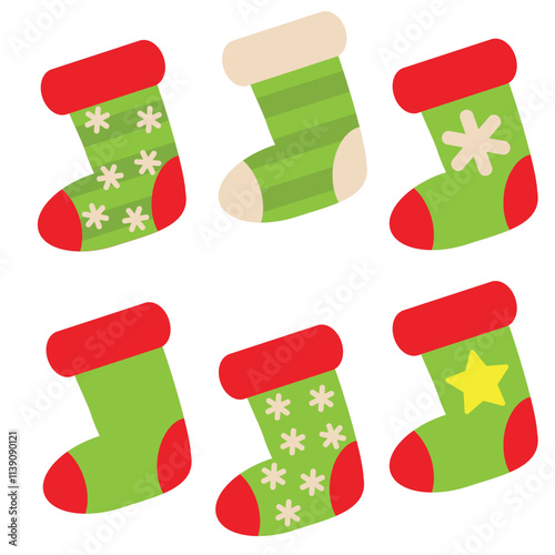  Christmas stocking flat style vector cartoon  illustration