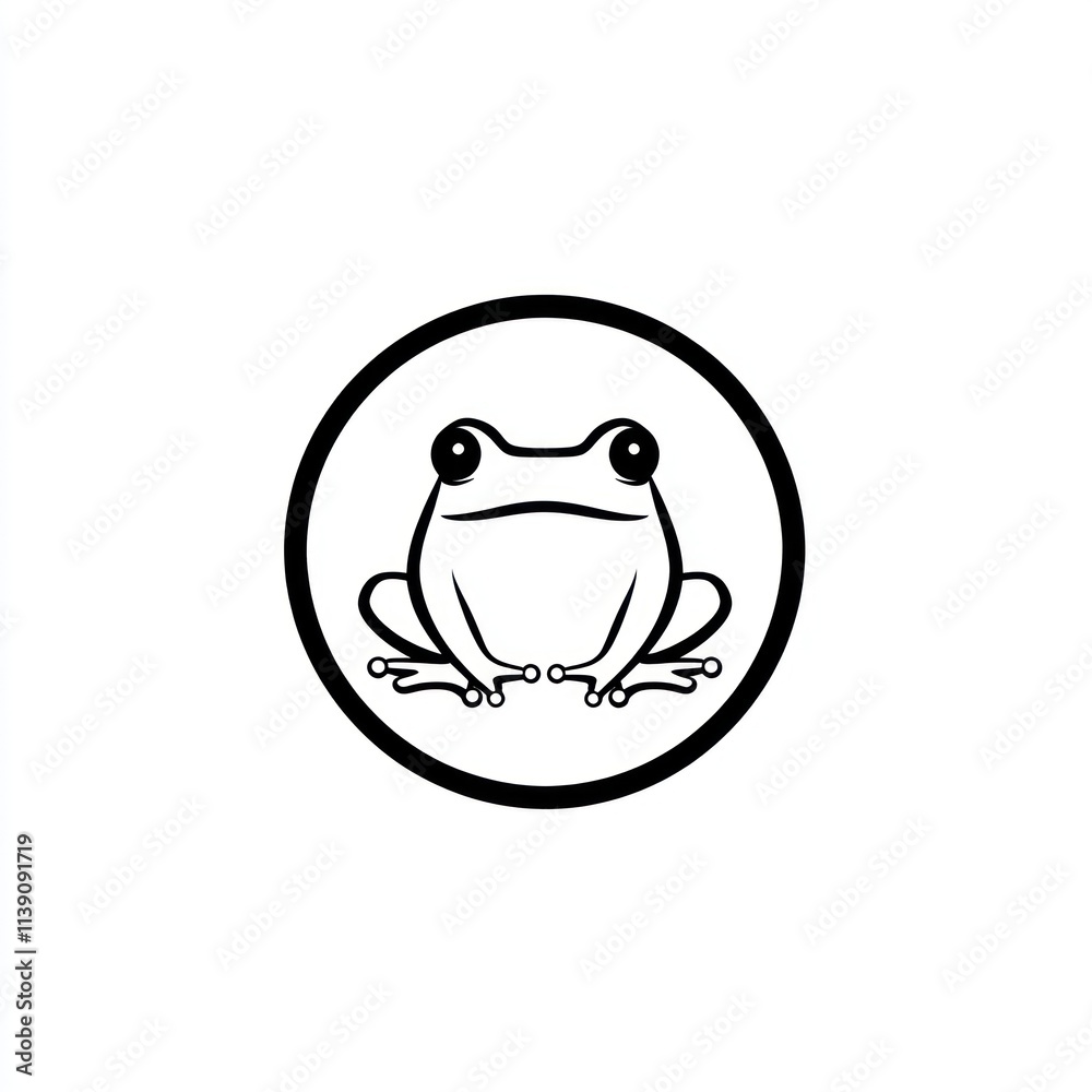 Obraz premium Simple black and white frog illustration in a circle. (1)