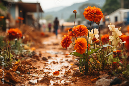 Behold wondrous spectacle of a rainy season, as arid terrain undergoes a miraculous metamorphosis, blossoming into a resplendent oasis teeming life photo