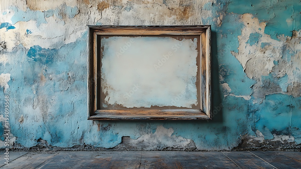 Frame with soft, torn edges, resting against an old, rustic wall Frame with soft, torn edges, resting against an old, rustic wall