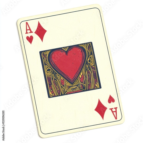 Ace of Hearts playing card, ornate design. photo