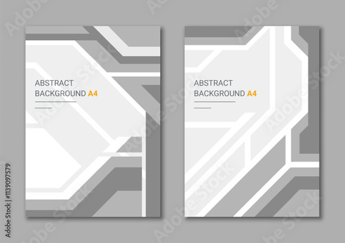 Abstract monochrome set of backgrounds for vertical A4. White and gray geometric cover.