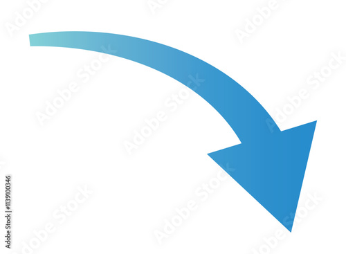 Clip art of curved down arrow in business blue gradient.