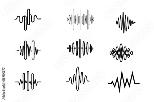 hand drawn doodle audio wave icon set