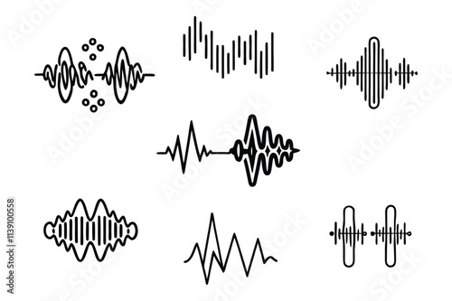 hand drawn doodle audio wave icon set