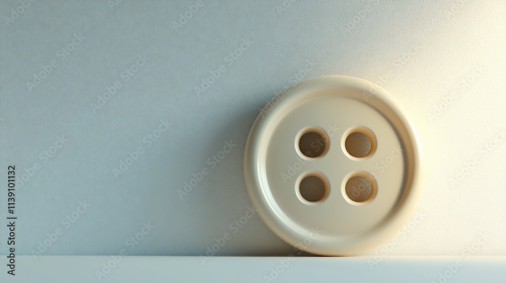 Close-up of a single, cream-colored, four-hole button against a light gray background. Close-up of a single, cream-colored, four-hole button against a light gray background.