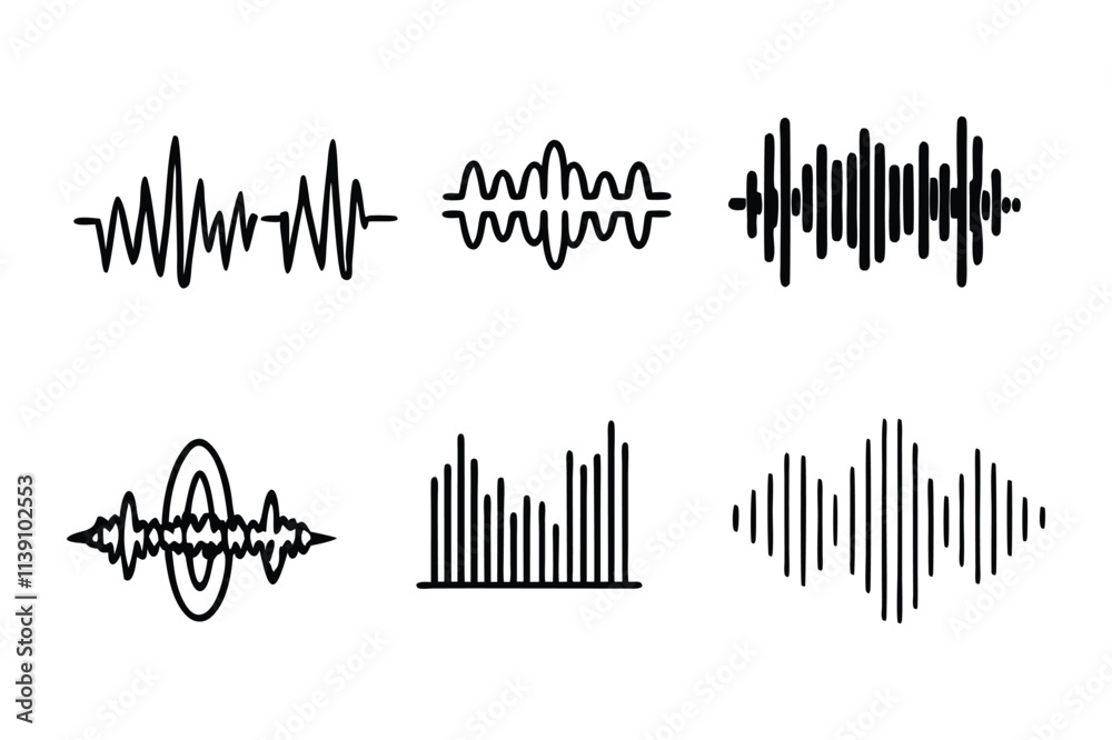 hand drawn doodle audio wave icon set hand drawn doodle audio wave icon set