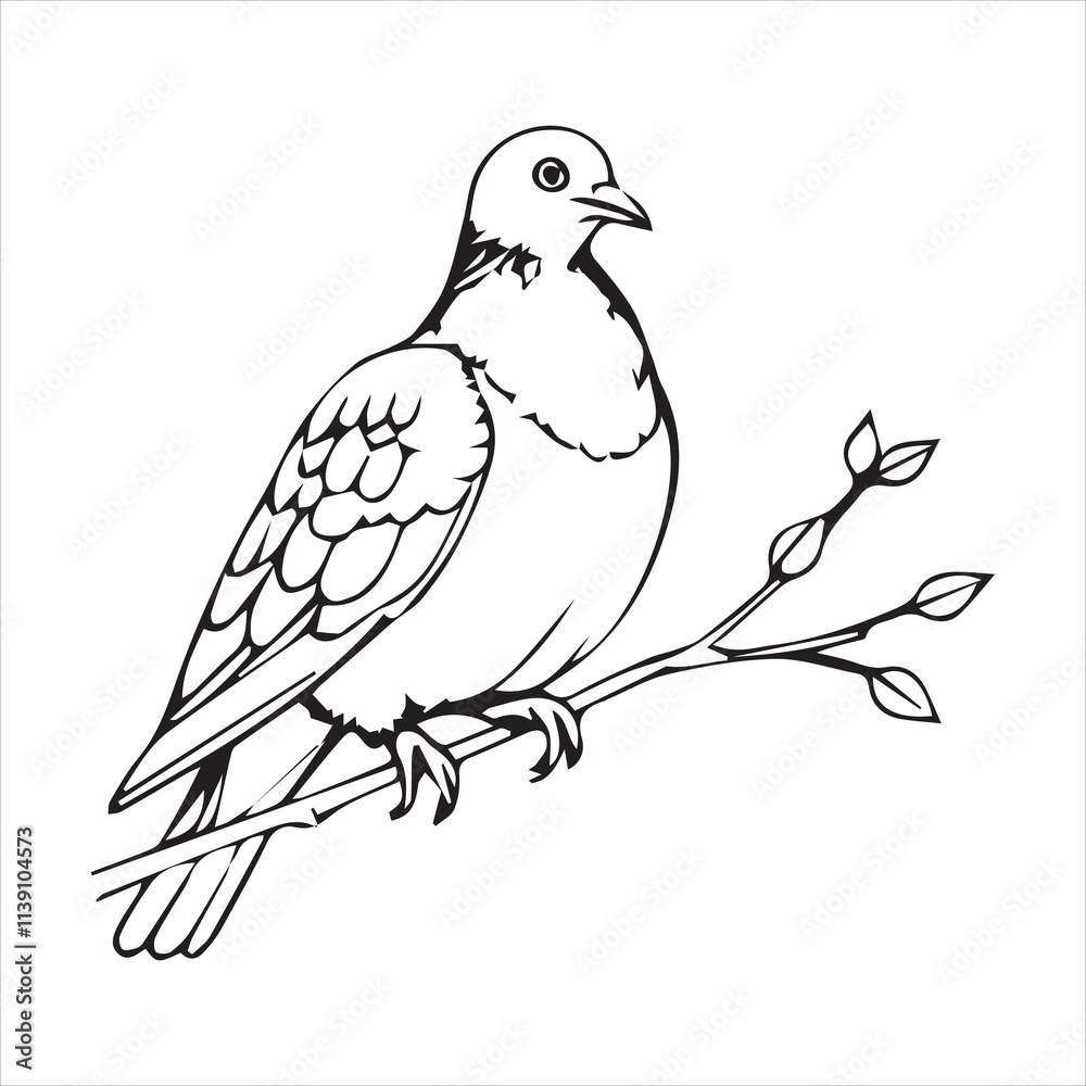 Fototapeta premium Pigeon silhouette line art illustration.