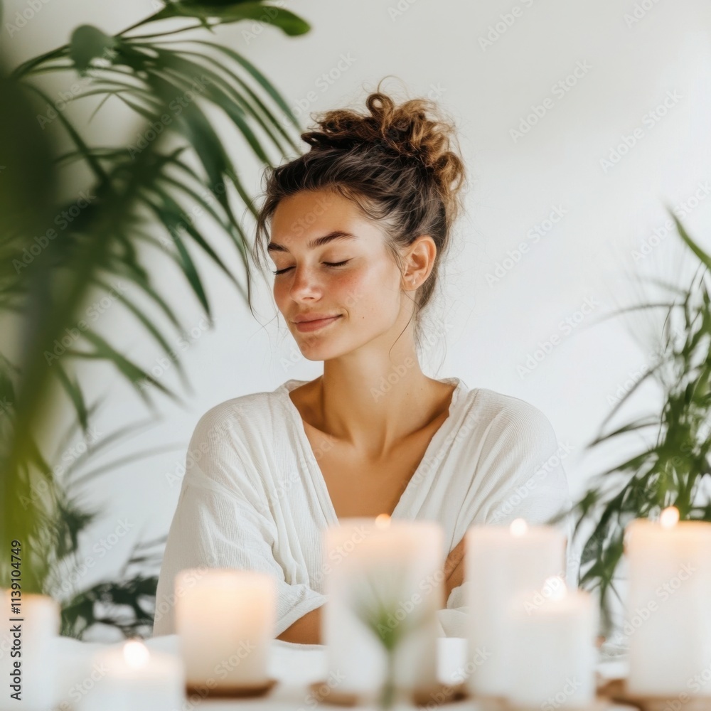 a serene spa setting a young European woman a serene spa setting a young European woman
