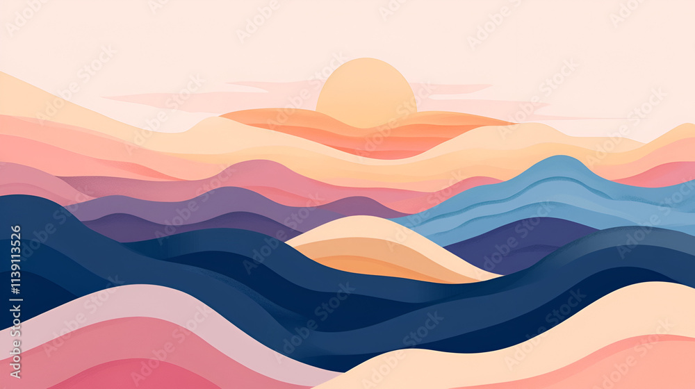 Abstract Pastel Mountain Range Sunset Landscape Abstract Pastel Mountain Range Sunset Landscape