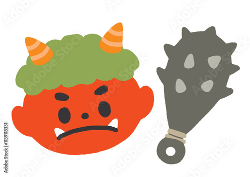 赤鬼とこん棒のイラスト