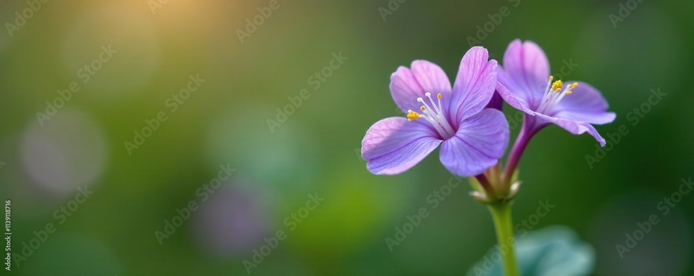Obraz premium Small purple flower with five petals on a green stem, small blooms, spring flowers, flowering plants