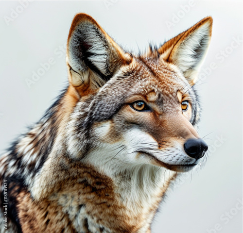 Close-up ,of jackal Stock Photo, isolated on a white background. jackal Generative AI. Rong color,,,,