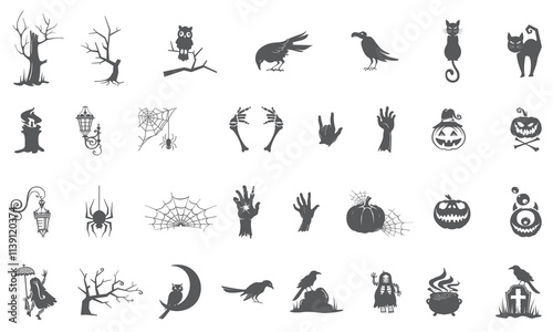 Spooky icon collection. Helloween icon bundle