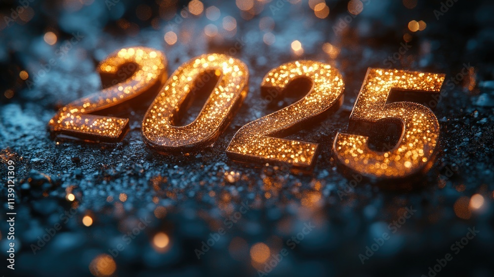 Shining golden 2025: dreamy text scene, suitable for New Year themes, backgrounds. Shining golden 2025: dreamy text scene, suitable for New Year themes, backgrounds.