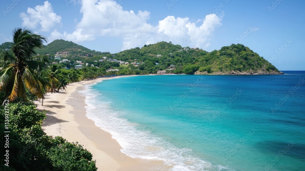 Serene Beach Landscape with Turquoise Water and Soft White Sand Serene Beach Landscape with Turquoise Water and Soft White Sand