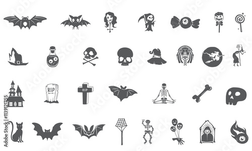 Spooky icon collection. Helloween icon bundle