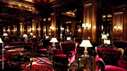 Elegant casino interior with luxurious furnishings, sophisticated lighting, and a glamorous, upscale atmosphere