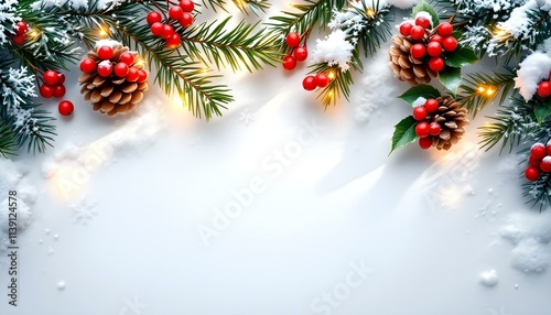 snowflakes, blank, space, freeform, bordered, pinecones, holly, berries, red, icy, branches, winter, glow, background, seasonal, festive, holiday, Christmas, cold, nature, decorative, frosty, elegant,