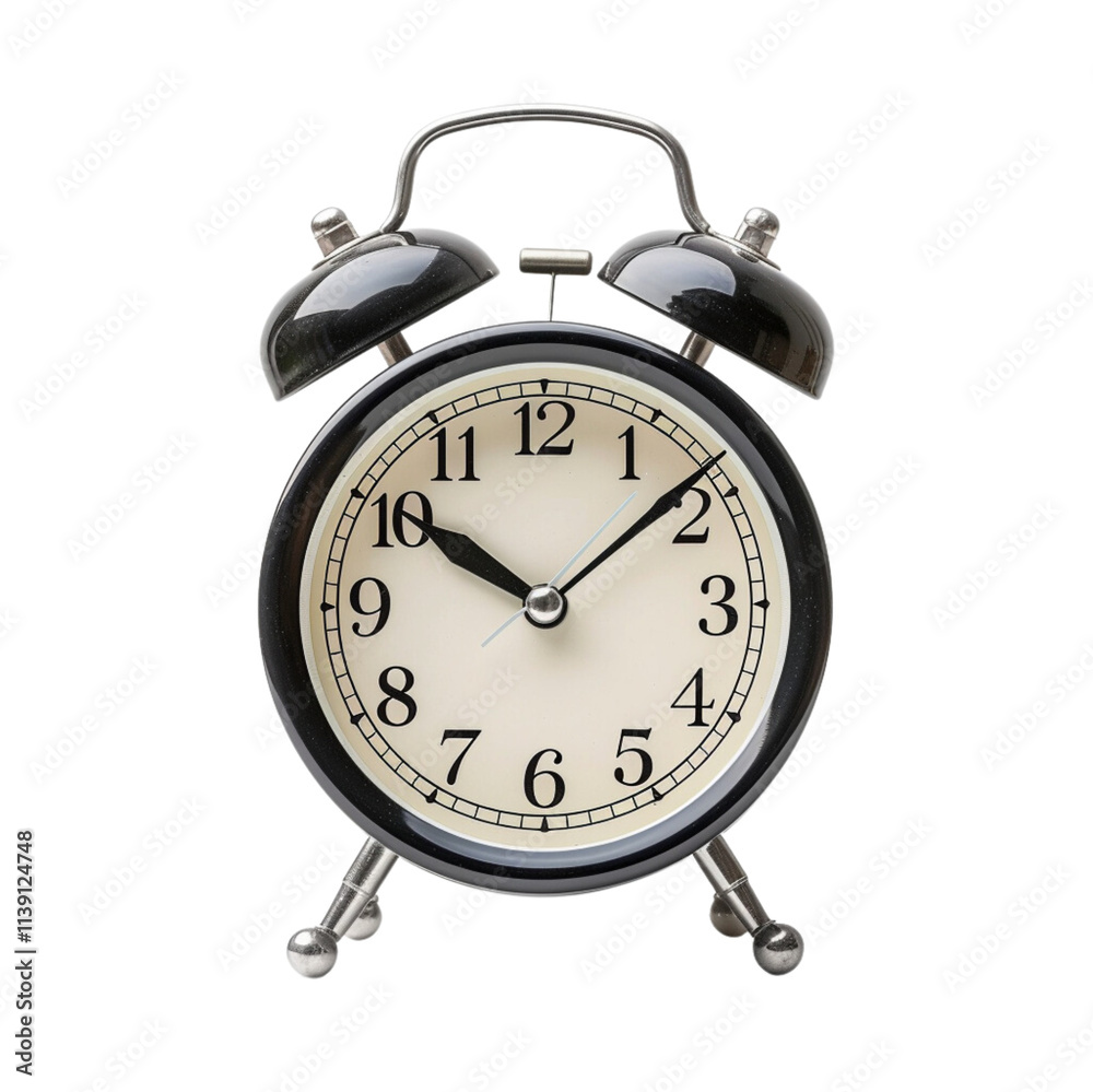 Classic Black Alarm Clock Showing a Specific Time Classic Black Alarm Clock Showing a Specific Time