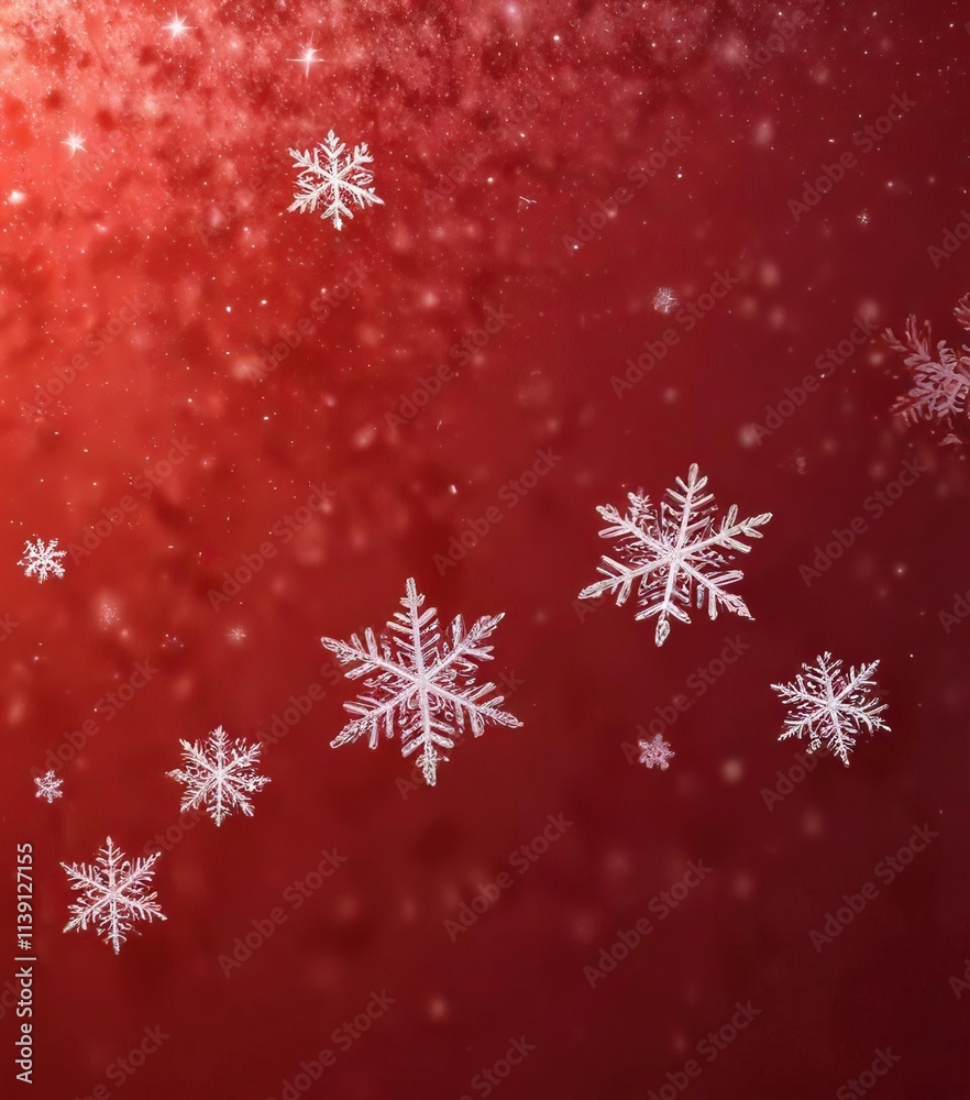 Delicate snowflakes falling on a red background with a subtle gradient effect, wintery scene, delicate snowflakes, snowy atmosphere Delicate snowflakes falling on a red background with a subtle gradient effect, wintery scene, delicate snowflakes, snowy atmosphere