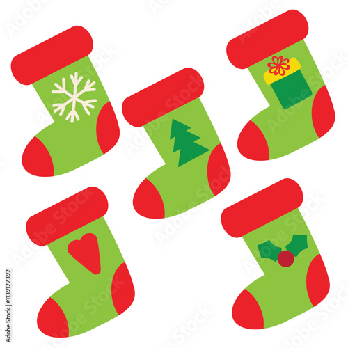  Christmas stocking flat style vector cartoon  illustration
