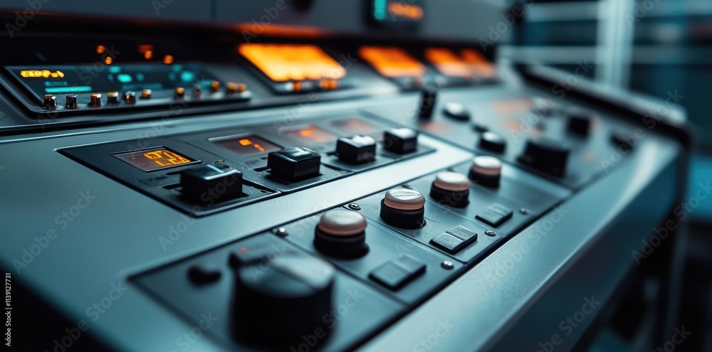Close-up view of a modern industrial control panel. Close-up view of a modern industrial control panel.
