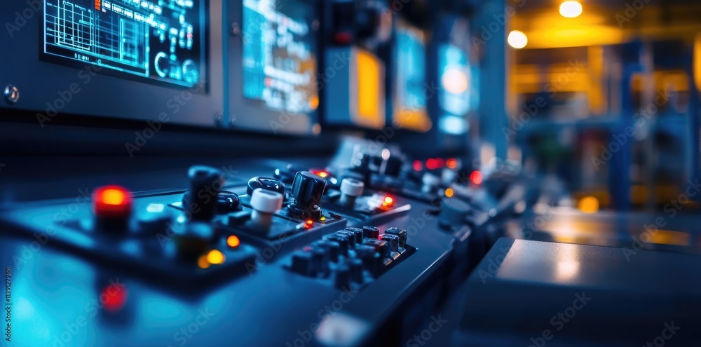 Close-up view of a modern industrial control panel. Close-up view of a modern industrial control panel.