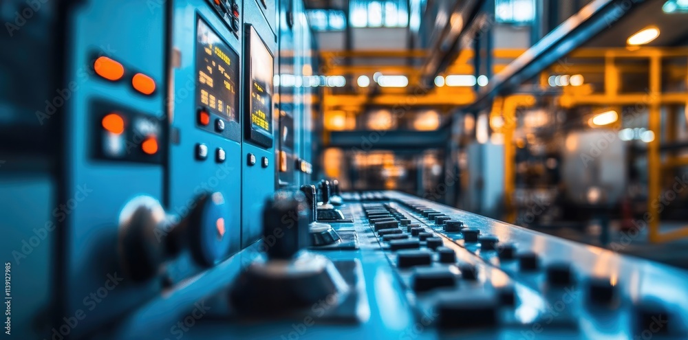 Naklejka premium Close-up view of a modern industrial control panel.