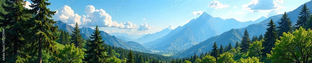 Obraz premium towering trees against a blue sky with mountains, trees, foliage,