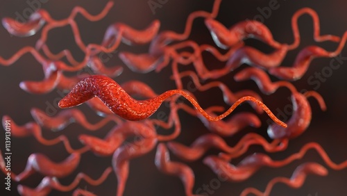 A 3D rendering of Campylobacter: a type of bacteria that can cause a diarrheal illness in humans. It's one of the most common causes of bacterial foodborne illness. photo