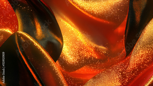 Glittering Orange and Black Fabric Draped Softly