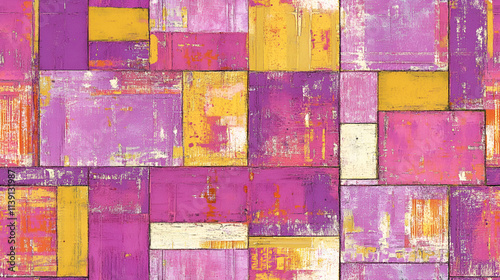 Abstract Geometric Purple and Gold Textured Painting