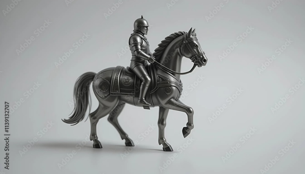 figure of a horse with a rider in an ancient style on a white background