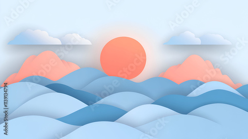 Serene Sunset Over Rolling Hills and Clouds