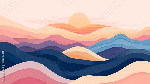 Abstract Pastel Mountain Range Sunset Landscape