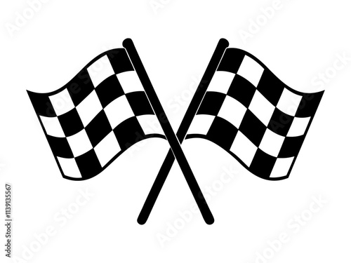 Crossed black and white checkered flags vector icon design