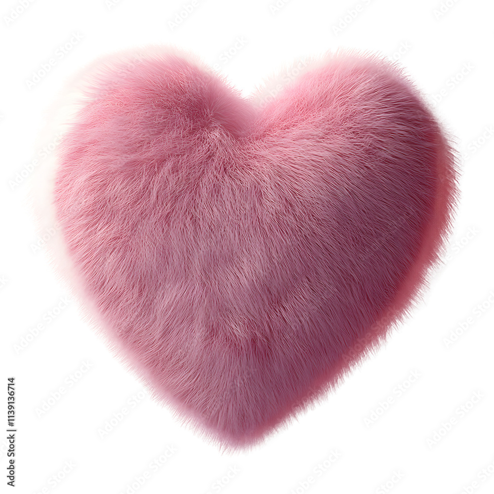 Pink Faux Fur Heart-Shaped Cushion Isolated On A White Background, PNG Transparent Pink Faux Fur Heart-Shaped Cushion Isolated On A White Background, PNG Transparent
