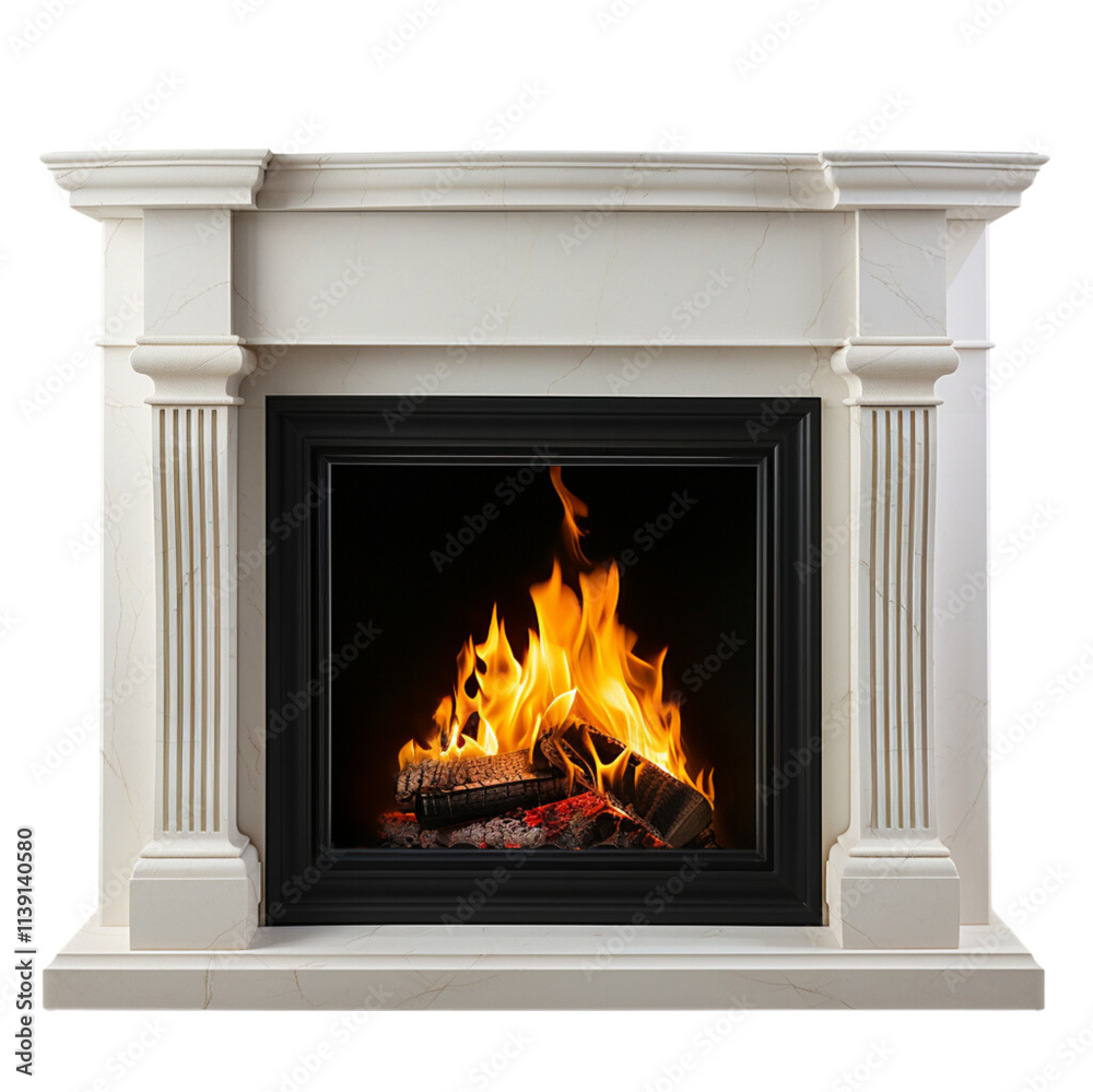 Realistic stone fireplace with a warm fire Realistic stone fireplace with a warm fire