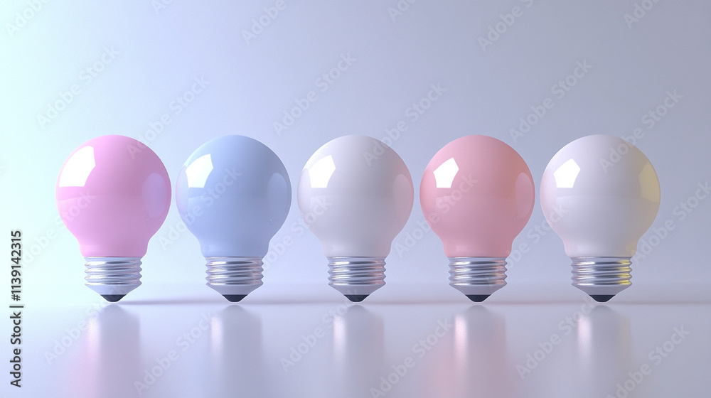 Minimalistic image of light bulbs in a row with one glowing brightly symbolizing creativity innovation individuality and ideas blurred background with room for text bright tone conveying inspiration Minimalistic image of light bulbs in a row with one glowing brightly symbolizing creativity innovation individuality and ideas blurred background with room for text bright tone conveying inspiration