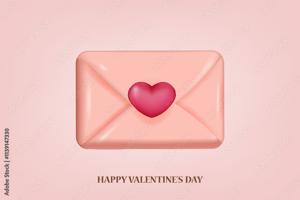 Happy valentine's day with pink envelope and red heart Happy valentine's day with pink envelope and red heart