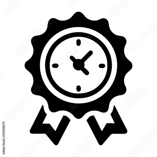 Black silhouette clock in badge vector icon design