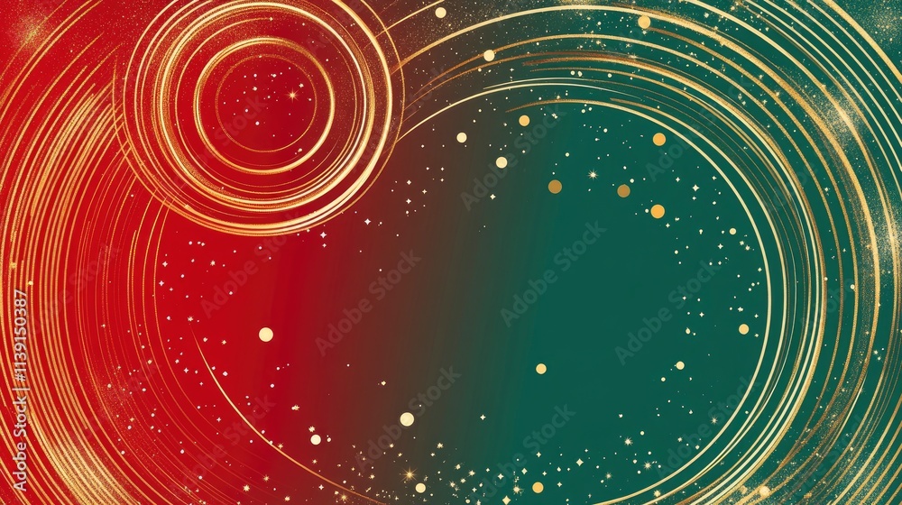 Obraz premium Abstract cosmic design with golden swirls and stars