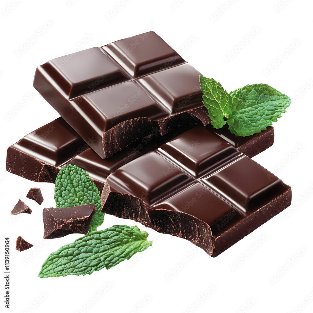 Delicious dark chocolate mint bars transparent background culinary delight studio setting focused composition