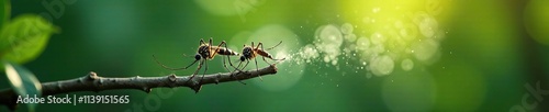 Fogged DDT spray killing mosquitoes on a branch, DDT spray, mosquito, insecticide