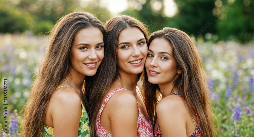 Smiling Group of Young Women with Radiant Skin in Close-Up Portrait Smiling Group of Young Women with Radiant Skin in Close-Up Portrait