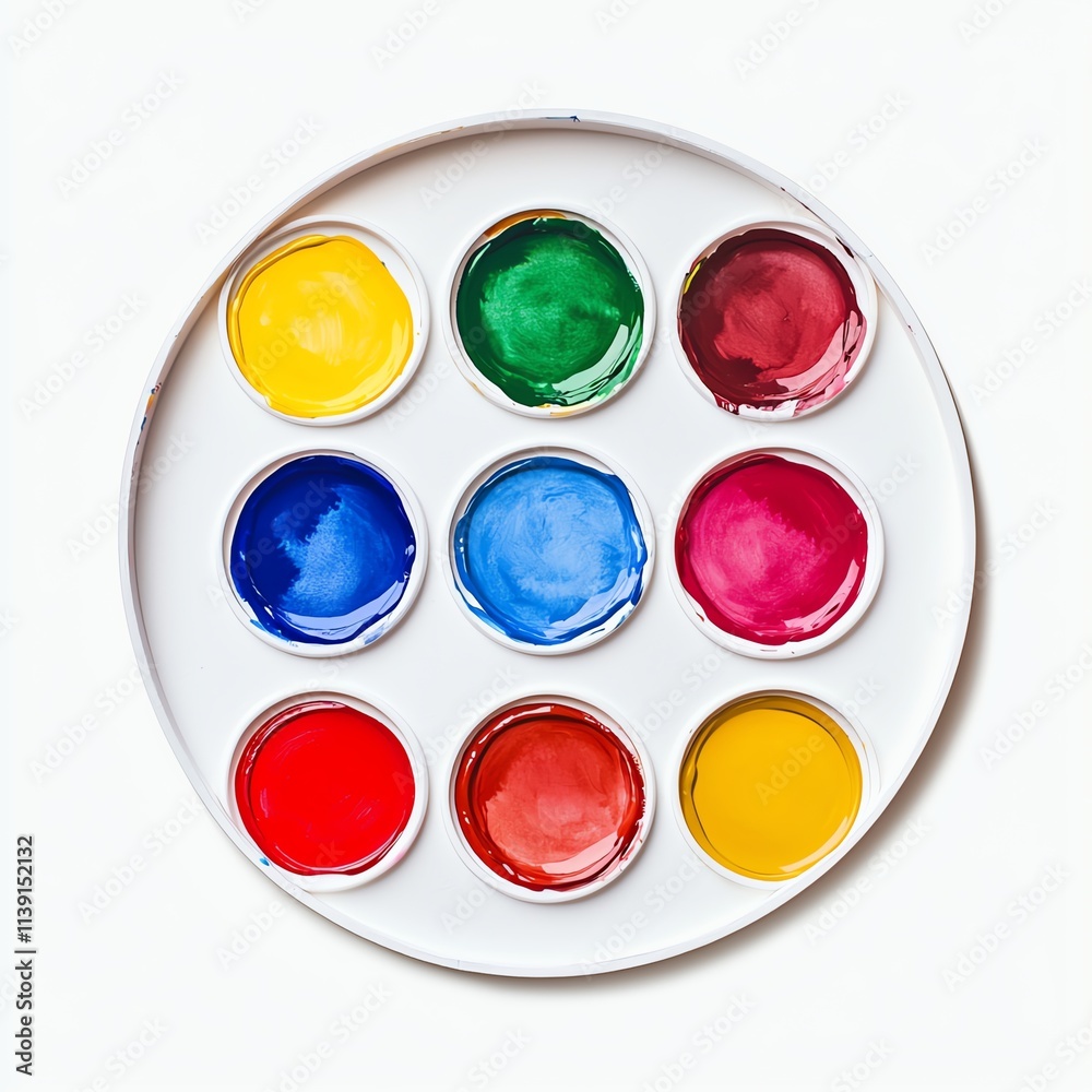 A circular palette with vibrant watercolor paints in various colors, showcasing creativity and artistic potential. A circular palette with vibrant watercolor paints in various colors, showcasing creativity and artistic potential.